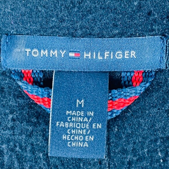 Tommy Hilfiger Fleece Jacket Sz M Hooded Zip Front Nautical Preppy Beach Neutral - Picture 7 of 8
